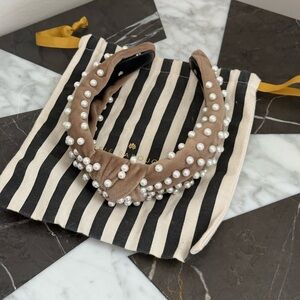 Lele Sadoughi Black and Cream Striped Drawstring Pouch